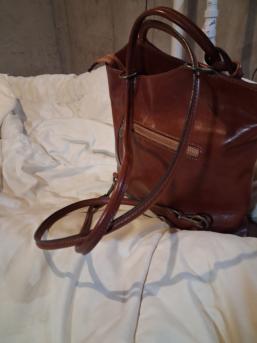 Vera Pelle Chestnut Brown Leather Shoulder Tote